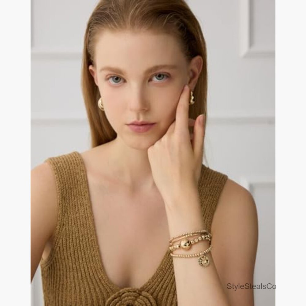 4 Layer Stretch Bracelet Stack With Disc & Ball C… - image 5